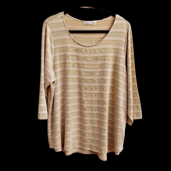 89TH & MADISON Hi/Low Striped 3/4" Sleeve Top - Picture 1 of 11